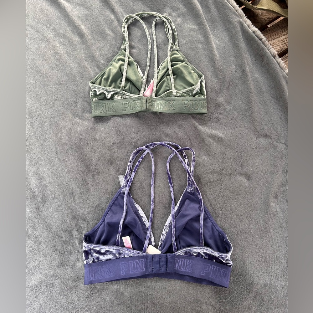 2 VS Pink Velvet Bralettes Sz. S NWT blue/green - Picture 3 of 7